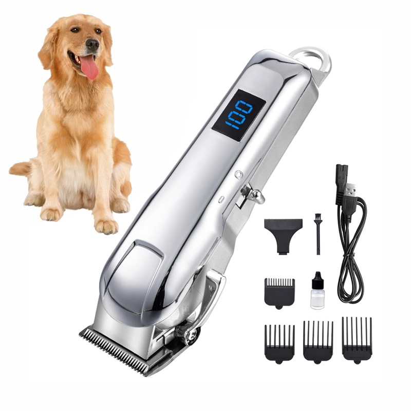 Cordless Dog Clippers for Grooming Professional for Thick Hair Coats, Low Noise Shaver Dog Grooming Kit with LED Display, Razors Dog Hair Shears Ceramic Blade, Pet Hair Trimmer for Dogs Cats White