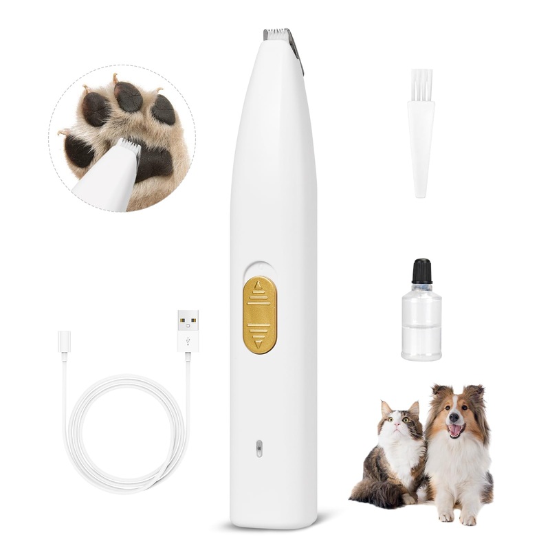 Dog Clippers for Grooming, Dog Paw Trimmer, Pet Paw Trimmer, Mini Trimmer for Dogs, Rechargeable, Low Noise for Trimming Dog Cat Hair Around Paws, Eyes, Ears, Face, Rump (White) White