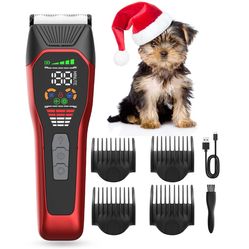 Dog Clippers Pet Shaver for Heavy Thick Coats, Low Noise Cat Grooming Kit Rechargeble Dog Hair Clipper, 2-Speed Cordless Pet Hair Trimmer for Medium and Large Animals Red
