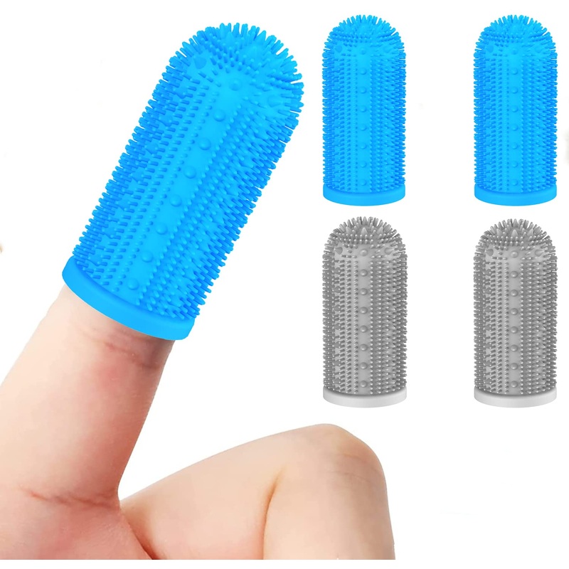 Dog Toothbrush for Dog Teeth Cleaning,4 Pack Dog Tooth Brushing Kit Cat Toothbrush with Full Surround Bristles, Dental Care for Puppies/Cats,Finger Tooth Brush for Medium/Large Dog (Gray)