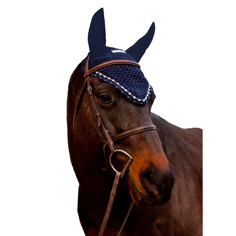 Equine Couture Fly Bonnet with Crystals – EC Navy – Full