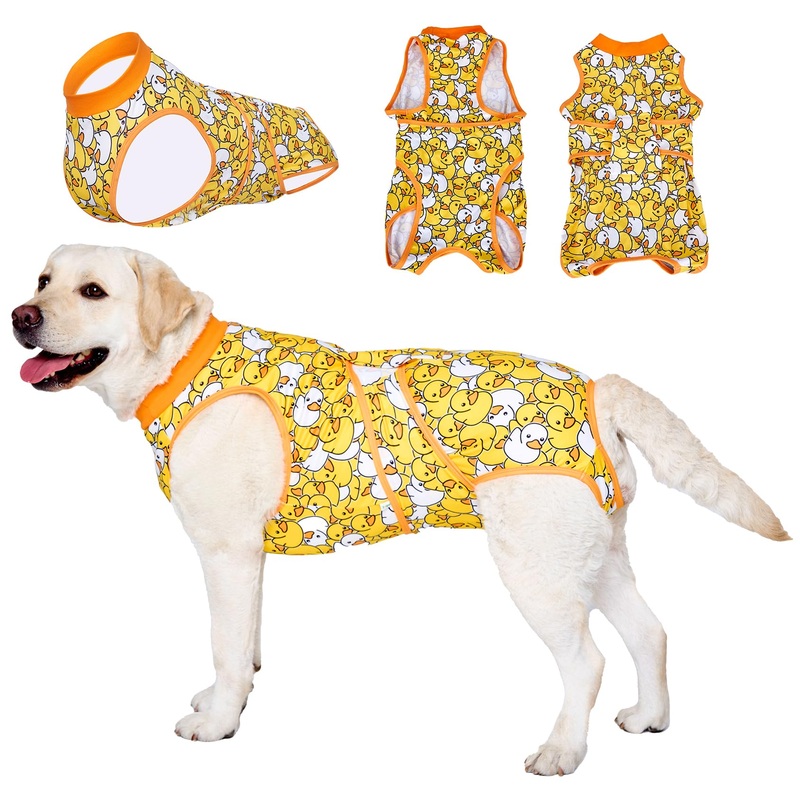 LovinPet Dog Recovery Suit – Medium Large Dog’s Bodysuit Wound Protective Surgical Recovery Snugly Suit for Abdominal Wounds After Surgery,Duck,Yellow,XL XL Orange collar/Yellow