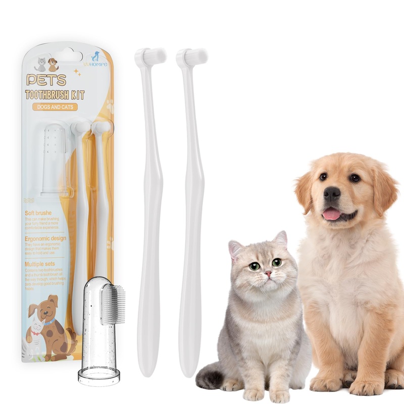 Premium Pet Toothbrush Set for Cats and Dogs – Complete Oral Care with Soft Bristles – Ideal for Teeth Cleaning, Dental Hygiene, Plaque Removal – Veterinarian Recommended-White White
