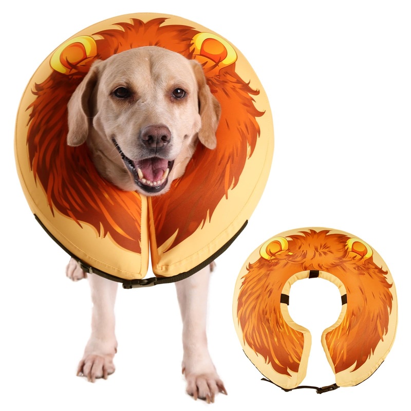 SAWMONG Inflatable Dog Cone Collar for Small Medium Large Dogs After Surgery, Soft Recovery Collar for Dogs and Cats, Prevents Licking Wounds & Alternative E Collar No Blocking,Lion-XL Lion-XL