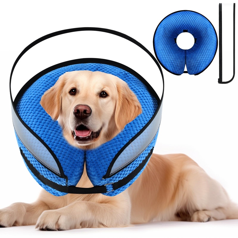 Soft Dog Cone, Dog Cone Collar After Surgery, 2-in-1 Dog Cone Alternative with Enhanced Anti-Licking Guard Shield, Adjustable Inflatable Dog Cone, Dog Cones for Large Medium Small Dogs Cats (Blue,M) Blue Medium[Neck:9″-15″]