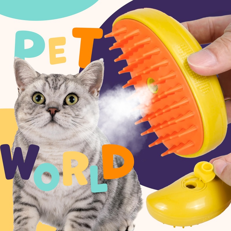 Steamy Cat Multifunctional 3-in-1 Pet Brush – Self-Cleaning Electric Grooming Tool for Removing Tangled and Loose Hair from Dogs and Cats YELLOW