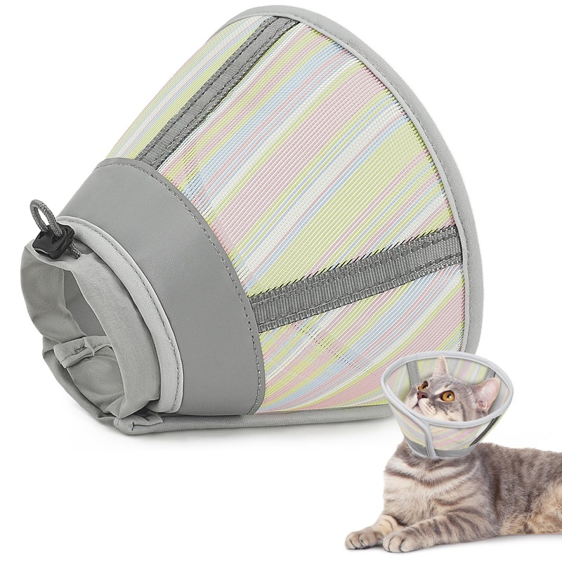 Supet Cat Cone Collar Soft, Air Mesh Cat Recovery Cone After Surgery to Stop Licking, Adjustable Breathable Cat Neck Cone Alternative for Small Kitten Cats, Lightweight Cat Head Cone Anti Scratch (L)