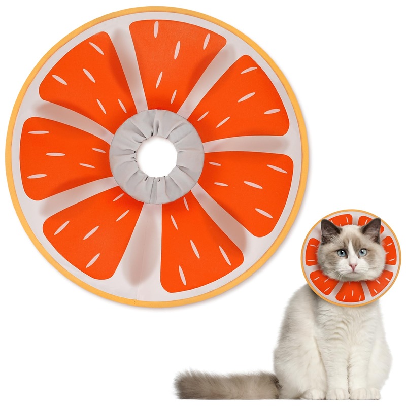 Supet Inflatable Cat Cone Collar Soft to Stop Licking, Adjustable Cat Recovery E Collar After Surgery, Cat Donut Collar for Small Medium Large Cats Kitten Pet Orange M(Neck 8″-11.5″)