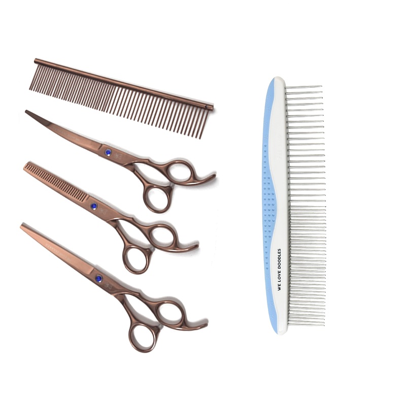 We Love Doodles Small Dog Grooming Comb & Dog Grooming Scissors Kit Bundle – Grooming Comb & Grooming Shears, Scissors and Scissors Kit – Removes Tangles – Made in USA