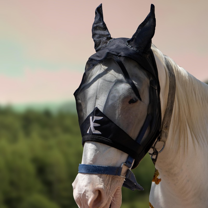 XE Horse Fly Mask with Ears Breathable Mesh Horse Mask for UV Protection and Equine Fly, Standard Equestrian Pink Horse Fly Mask (Black, Extra Full (XL)) Extra Full (XL) Black