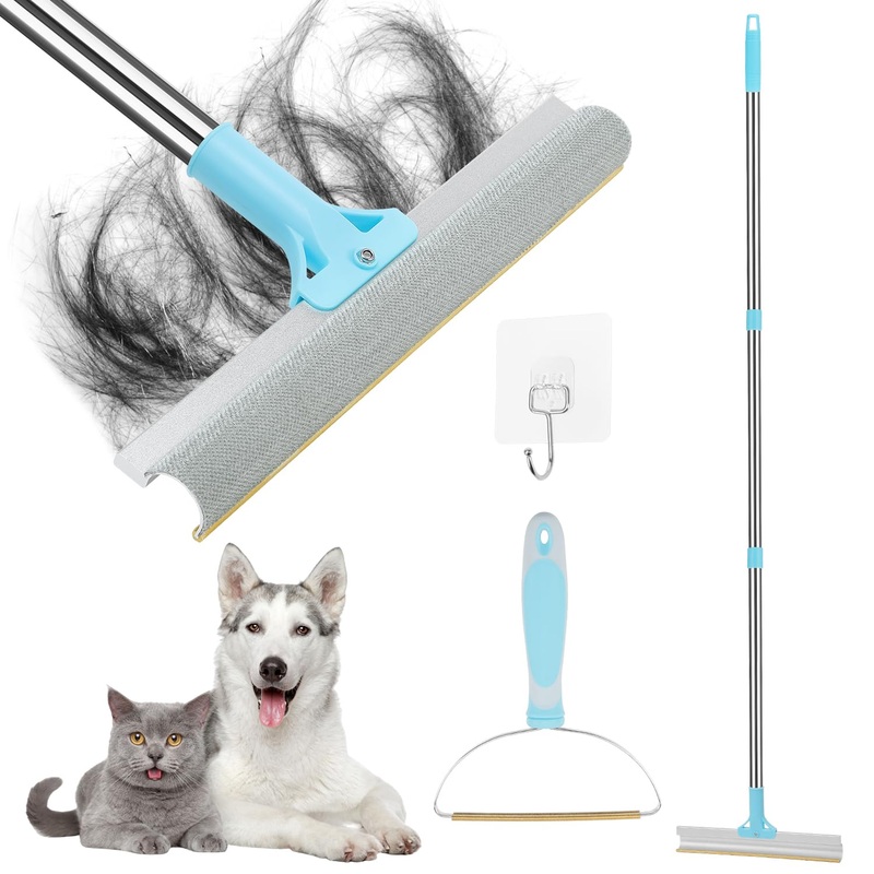 2 Pcs Pet Hair Removal Tool, Carpet Rake for Pet Hair Removal, Uproot Clean Pet Hair Rake with 56” Adjustable Long Handle, 2 in 1 Reusable Carpet Lint Brush & Carpet Rake for Rugs, Couch, Cat Towers