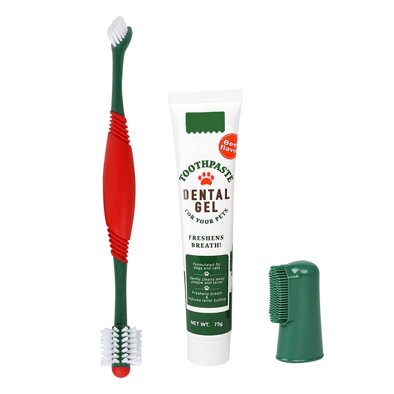 3pcs Pet Dog Tooth Brushing Kit – Dog Finger Toothbrush, 360Toothbrush & Beef Flavor Toothpaste for Dogs Puppy Cats Teeth Oral Cleaning, Fresh Breath, Reduces Plaque & Tartar Buildup Dental Care Kit
