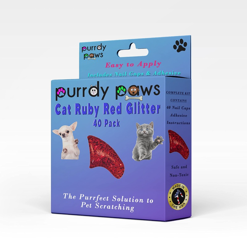 40 Pack Soft Nail Caps for Cat Claws Ruby RED Glitter Medium