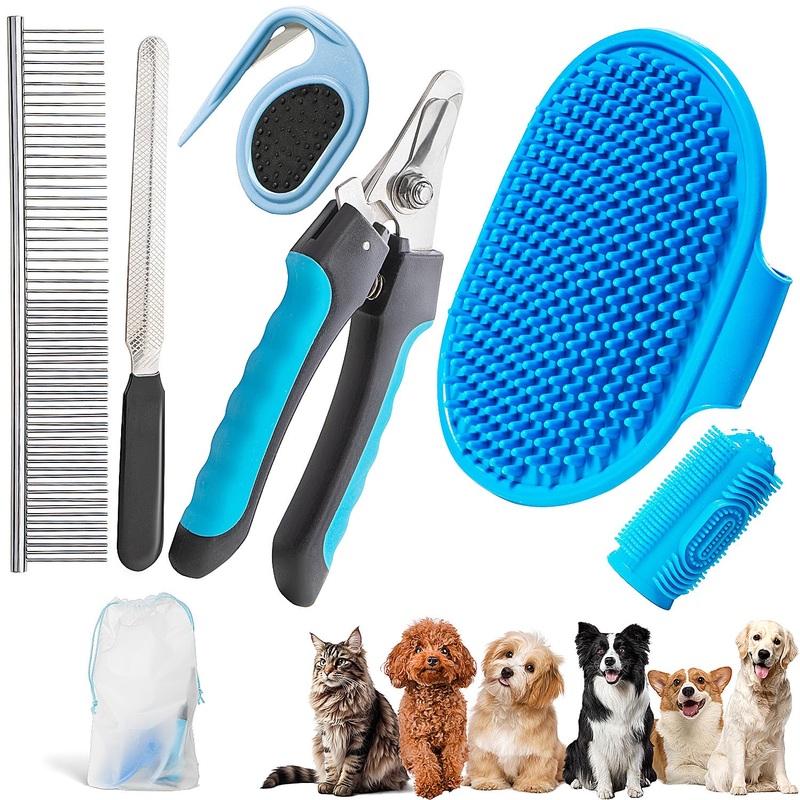6 PCS Grooming Kit for Dogs Cats Comb Deshedding Dog Brush Pet Knot Opener Cleaning Slicker Brush Nail Clipper Toothbrush Pet Hair Removal Tool Washing Supplies for Small Medium Large Dog Cat DOG-G-6PCS