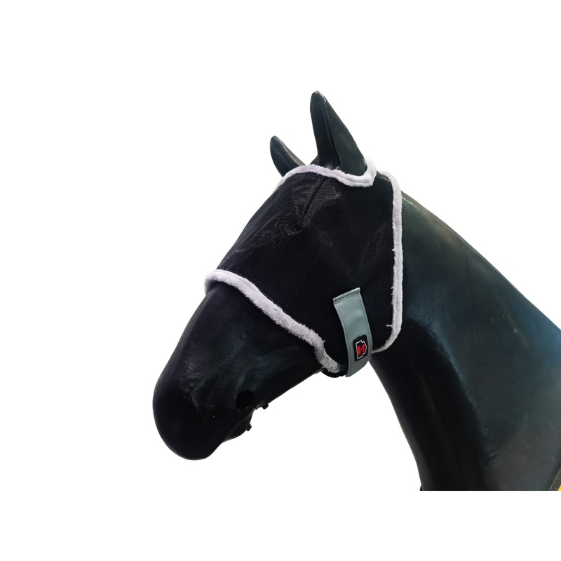 BARN & STABLE Breathable UV Protection Horse Fly Mask Tear-Resistant Mesh Fly Masks for Horses with Soft Fleece Edges & Adjustable Touch Straps Equine Mask Without Ears BLACK/GREY-Without Ears Large