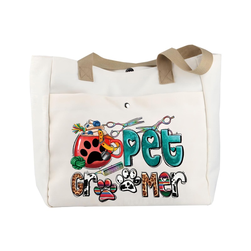 BLUPARK Western Pet Groomer Tote Bag – Canvas, White, Large for Women with Dogs Pet Groomer to