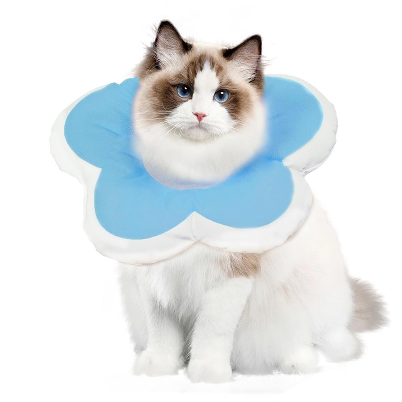 Cat Cone Soft, Cute Flower Shape for Cats Small Dogs Kitten Stop Licking, Adjustable Cat Collar Alternative After Surgery Recovery, Protective Neck Collar Cone, Waterproof (Blue,M) M(Neck Girth:6.69-10.63″) Blue
