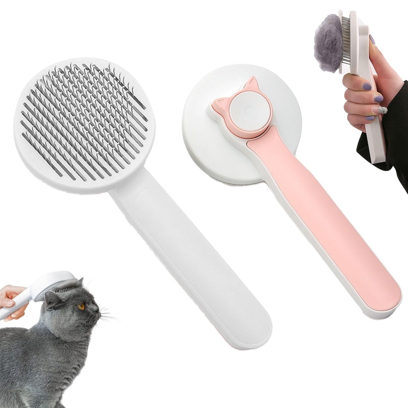 Cat Grooming Brush, Pet Brush with Release Button for Dogs Cats, Removes Loose Fur from Cats, Kittens, and Rabbits, for Pet Massage (Pink) PC201-2 Pink