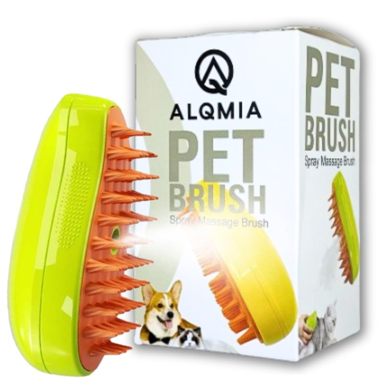 Cat Steam Brush 3 in 1, Silicone Massage Grooming & Pet Hair Remover, Spritz Defur Comb for Cats Dogs, Steamy Brush, Misting Pets Grooming Comb, Pet Hair Brushes Indoor Steamer by ALQMIA (Green) Green