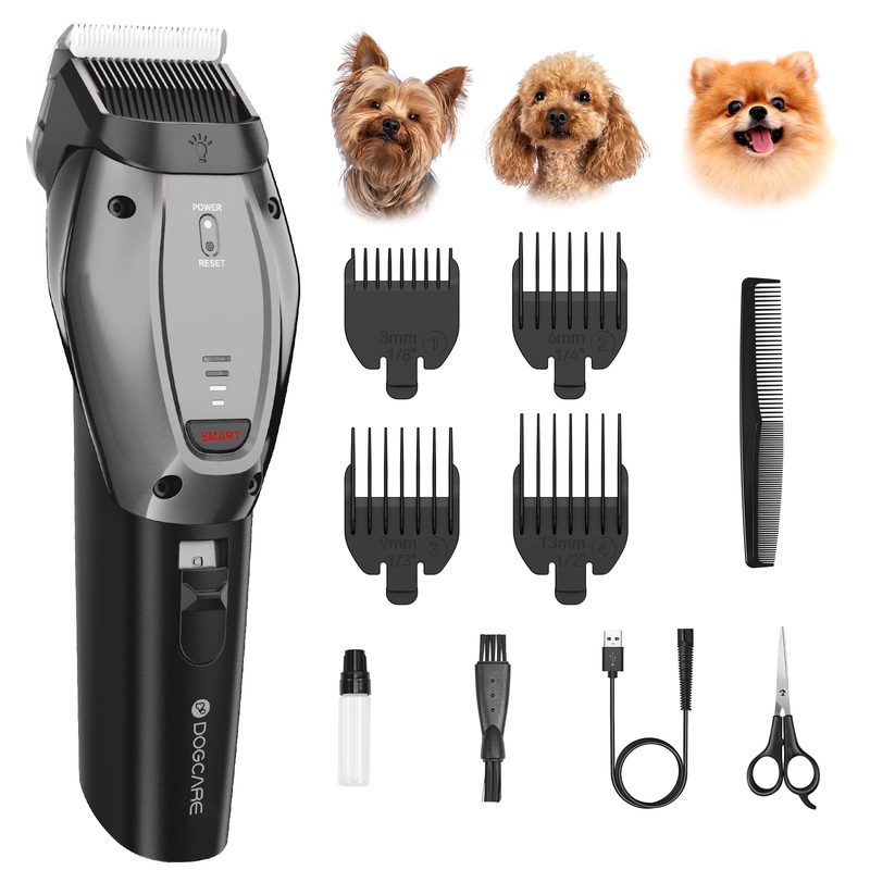 DOG CARE Dog Grooming Kit Clippers Professional Dog Shaver Clippers, Rechargeable Pet Hair Thick Coats Clippers Trimmers Set for Dog Cat with 3 Speeds | Auxiliary Light | Electric Quiet Black