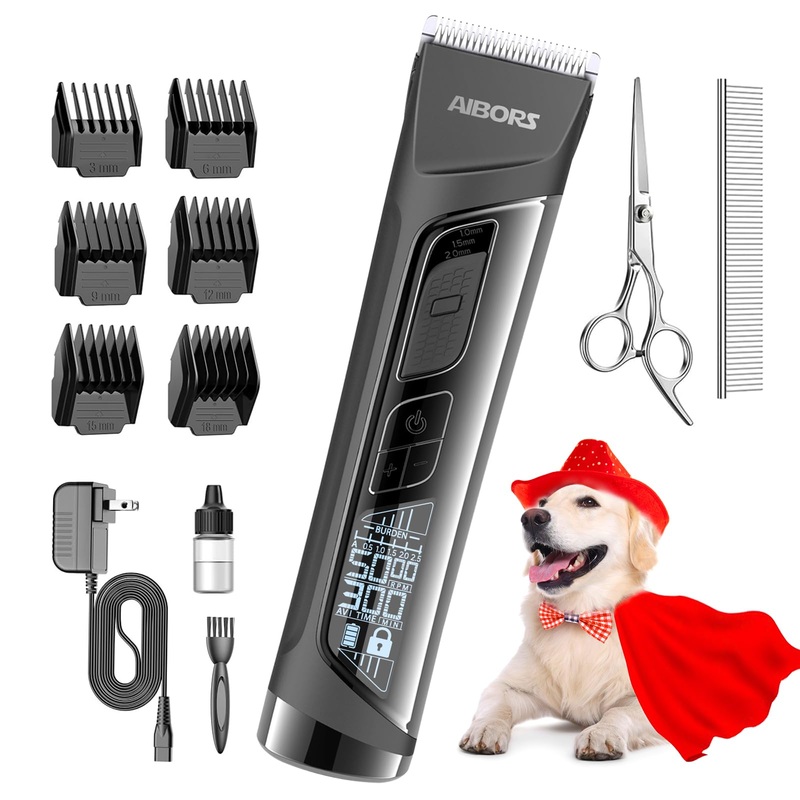 Dog Clippers for Grooming – 5 Speeds Quiet Dog Trimmer Grooming Kit for Thick Heavy Coats Dog Hair Clippers for Pets Cordless Rechargeable Dog Shaver for Small and Large Dogs Cats Animals Matte Black