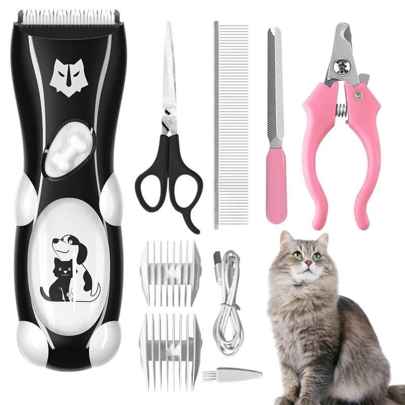 Dog Clippers Low Noise Dog Grooming Kit Pet Shaver for Thick Coats Waterproof Cat Hair Trimmer Professional Grooming Tools Black-2
