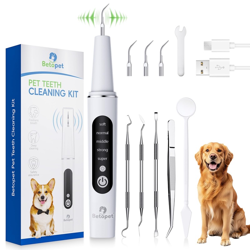 Dog Plaque Remover for Teeth Dog, Waterproof Ultrasonic Pet Tooth Tartar Brushing Kit, 5 Modes Teeth Cleaning Kit for Dogs and Cats