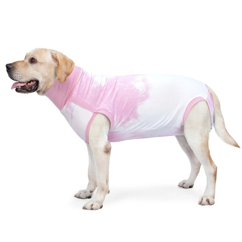 Dog Recovery Suit, Abdominal Wound After Surgery Wear, Prevent Licking Wounds, E-Collar & Cone Alternatives, Tie Dye Dog Surgical Shirt Dog Spay Bodysuit Anti Shedding(2XL, Pink) XXL