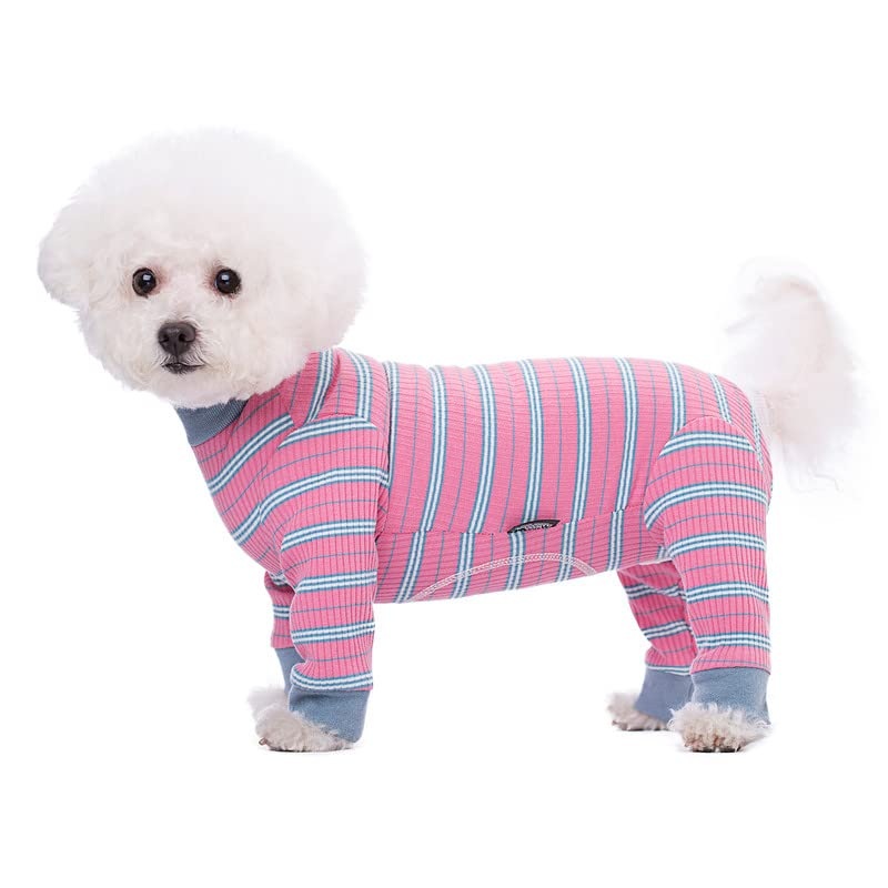 Dog Striped Recovery Suit, Puppy After Surgery Onesie for Female Male Dogs, Dogs Cats Long Sleeve Pajamas Bodysuit, Surgery Abdominal Wound Bandages Clothes, Dog Pant for Shedding Skin Disease Large Pink