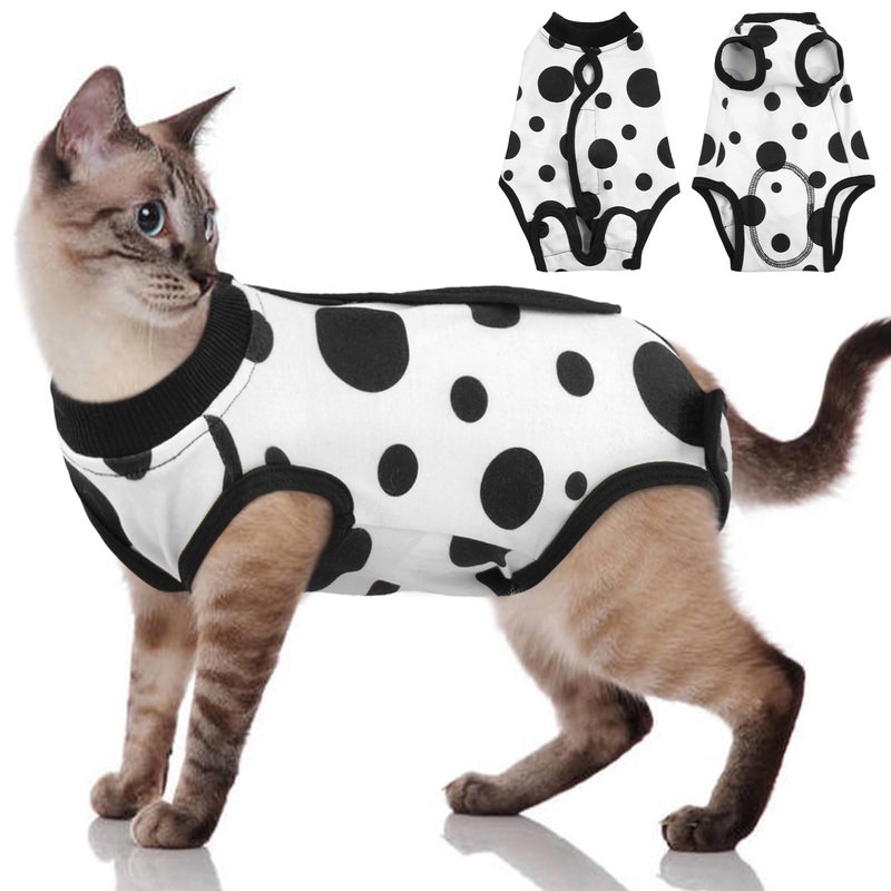 FUAMEY Cat Recovery Suit for Cats Spay,Cat Onesie Abdominal Wounds Surgical Shirts Kitten Skin Protection Bodysuit Cat Anti Licking Wear Female Cats Weaning Clothes Alternative to Cone Black Dot S Black dots