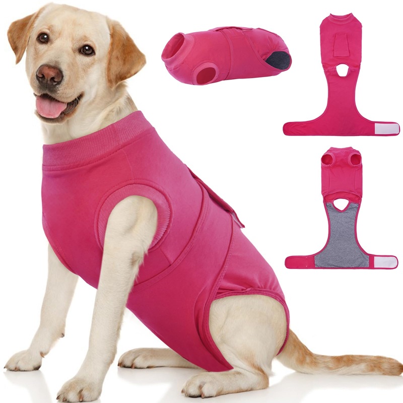 Kuoser Dog Surgery Suit Female Spay, Dog Recovery Suit Male Neuter, Dog Clothes Onesie for Surgery Anti Licking Abdominal Wounds Pet Puppy Surgical Recovery Bodysuit Shirt, Substitute E-Collar & Cone X-Large (Back:20.1-24.8”, Weight:42-75 LB) Rose