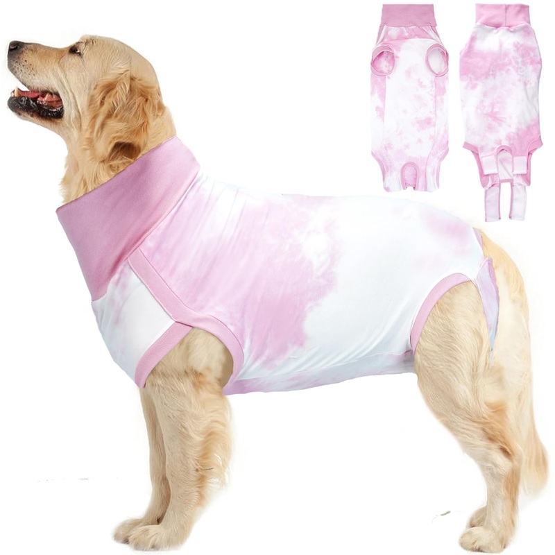 Lianzimau Dog Recovery Suit,Spay Suit for Female Dog,E-Collar Cone Alternative After Surgery Anti-Licking,Neuter Suit for Male Dogs,Dog Surgical Suit for Abdominal Wounds Dog Onesie Body Suits Medium Pink