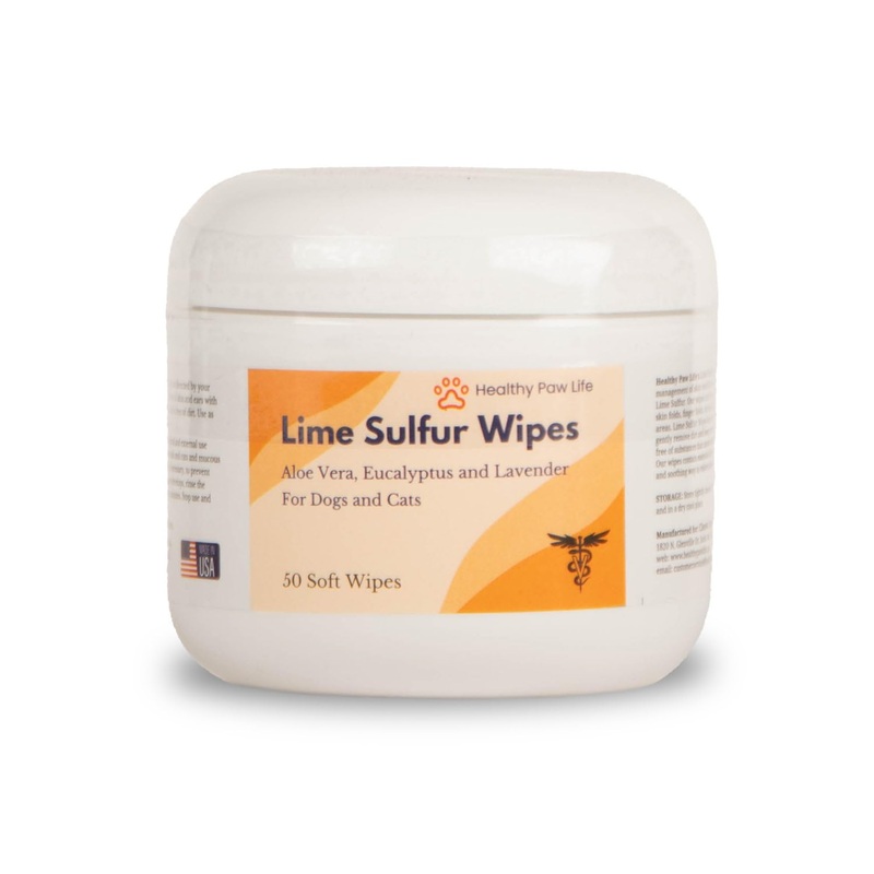 Lime Sulfur Wipes – Relief for Itching, Scratching, and Redness – Infused with Lime Sulfur, Aloe & Essential Oils – Skin Care Solution for Pets (50ct, 2″ Skin Soothe Wipes)