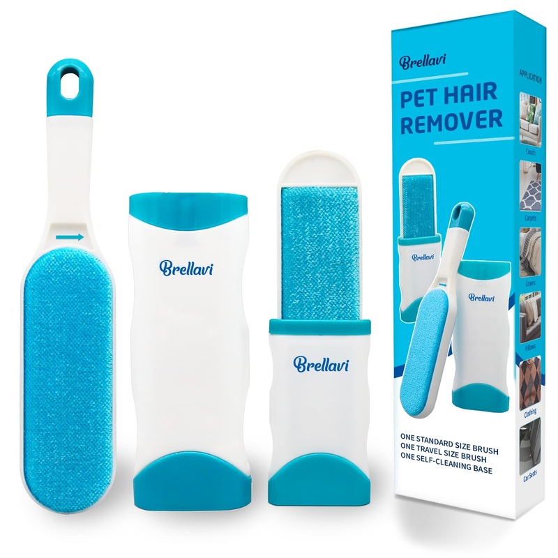 Pet Hair Remover for Dogs Cats: Reusable Fur Removal Brush for Clothes Furniture Couch Carpet Bed Car Seat – Self-Cleaning Tool for Pet Owners Friends Families – Home Travel Use Fresh Blue