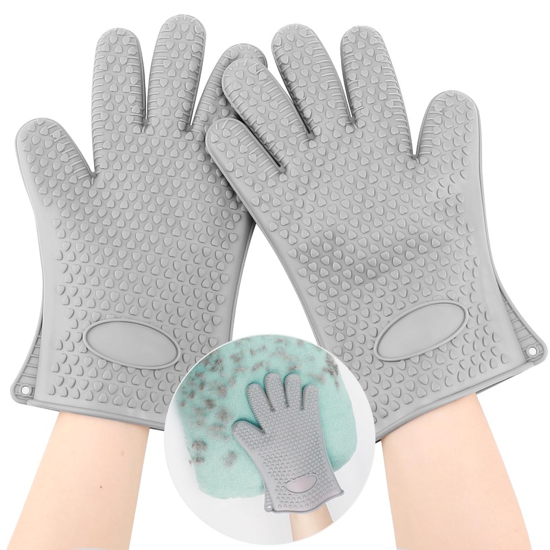 Pet Hair Remover Gloves – Sticker Gloves Clean Pet Hair on Furniture with Ease, Suitable for Soft and Irregular Surfaces. Such as Sofas, Pillows, Mattresses, Cat Trees. (Silicone, Grey(2 PCS) Grey(2 Pcs) Silicone