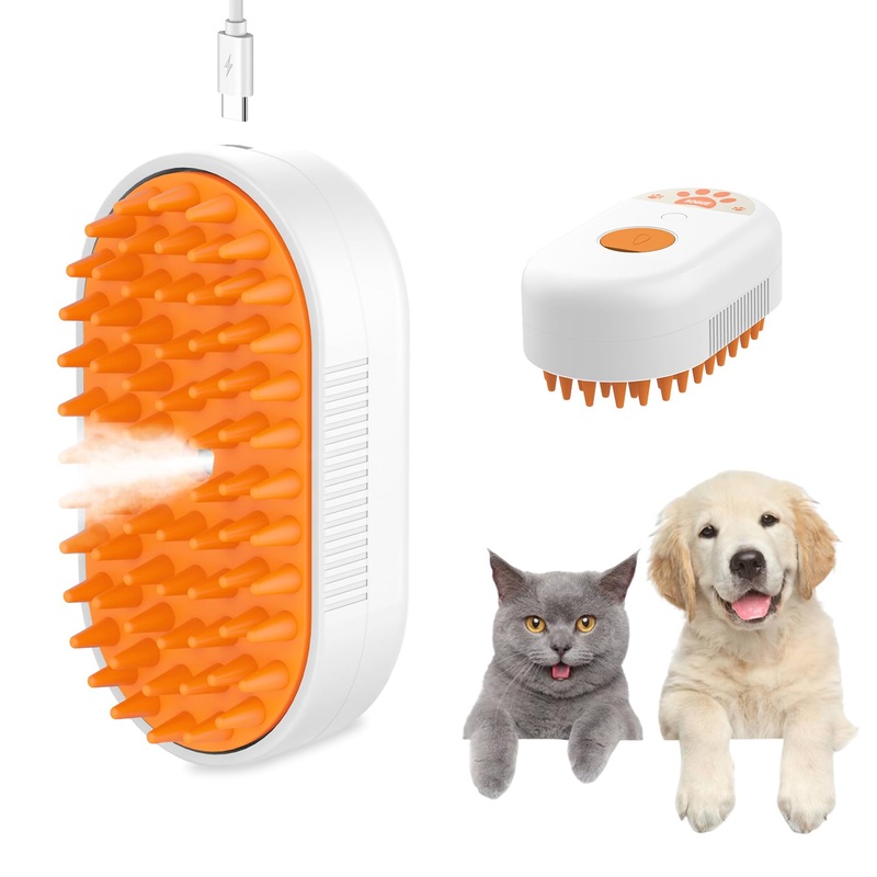 Puffease Cat Steam Brush,Spritz Defur Comb for Cats,Steam Brush for Cats Massage,Detachable Brushes to Effectively Gently Remove Dirt,Dander,Mats from Your Long and Short Hair Dogs’s Coat yellowish white