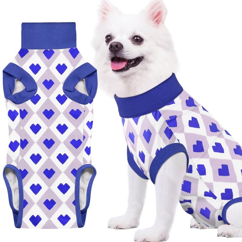 Recovery Suit for Dogs, Dog Recovery Suit Male Female Post Spay, Neuter, Abdominal Surgery Recovery Suit with an Inner Layer Pocket, Prevent Licking Soft Breathable Cotton, Blue, S