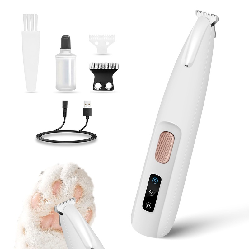 Saffory Paw Trimmer, Electric Dog Trimmer for Dogs Paw Hair Trimmer, Pet Paws Trimmer with Led Light, Rechargeable Low Noise Pet Trimmer Hair Clipper White