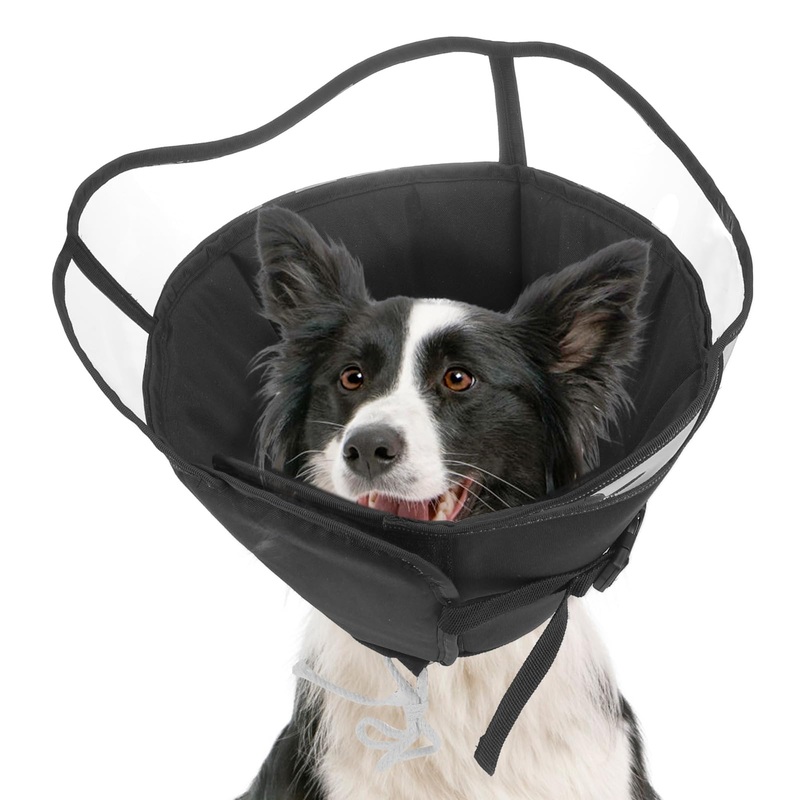 SCENEREAL Dog Cone for Dogs After Surgery, Adjustable Dog Cone Collar Alternative to Stop Licking for Wound Care, Spay, Neuter, Soft Recovery Cone for Medium Large Size Dog, E-Collar Neck Collar XL (Neck: 17.5″-21″) Black