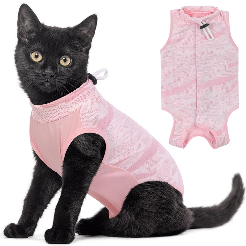 SUNFURA Breathable Cat Recovery Suit – Anti Licking Cat Surgery Suit Female Cat Onesie for Cats After Surgery Kitten Surgical Spay Suit Pet Body Suit Post Surgery E Collar Cone Alternative Pink M Medium