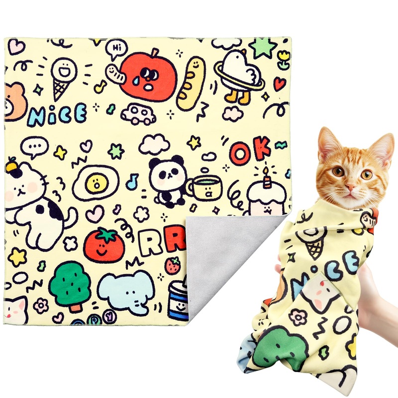 Uranshin Cat Grooming Wrap, Cat Wrap for Cutting Nails, Cat Restraint Wrap, Self-Adhesive Cat Swaddle Burrito Wrap for Nails Trimming, Medicine Feeding, Teeth Brushing, Ear Cleaning (13.813.8in) 13.813.8in Yellow – Cute Animal Paradise Graffiti
