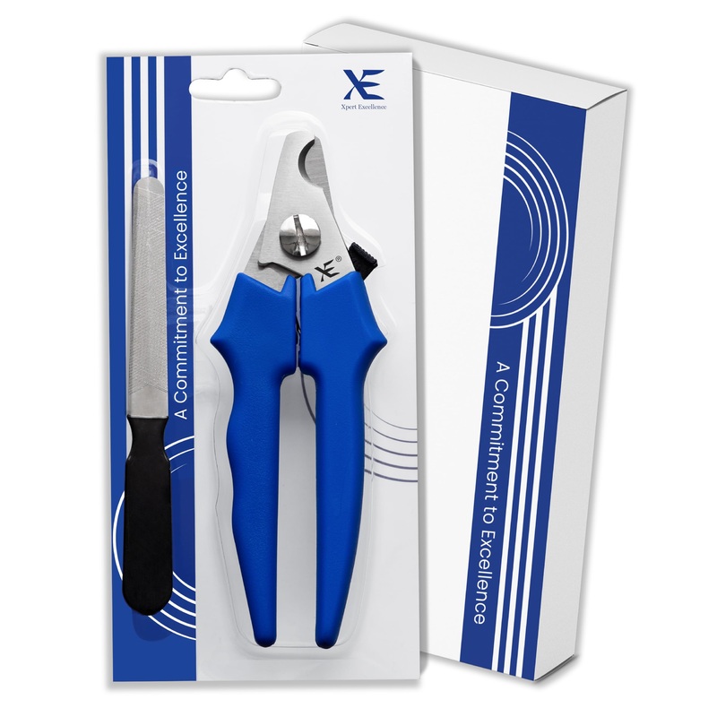 XE Stainless Steel Pet Nail Clipper  Non-Slip Handle Nail Cutter for Pets with Protection Guard, Cat and Dog Claw Trimmer with Nail File, Professional Grooming Tool for Dogs, Cats & Other Pets
