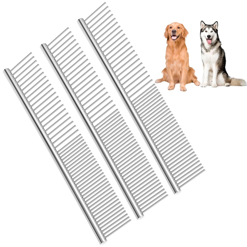 3 Pcs Dog Comb, Metal Dog Comb Cat Comb with Stainless Steel Tooth Portable Dog Combs for Grooming Matting Lightweight Dematting Comb for Dogs Pet Comb for Dogs Cats 6.3 In