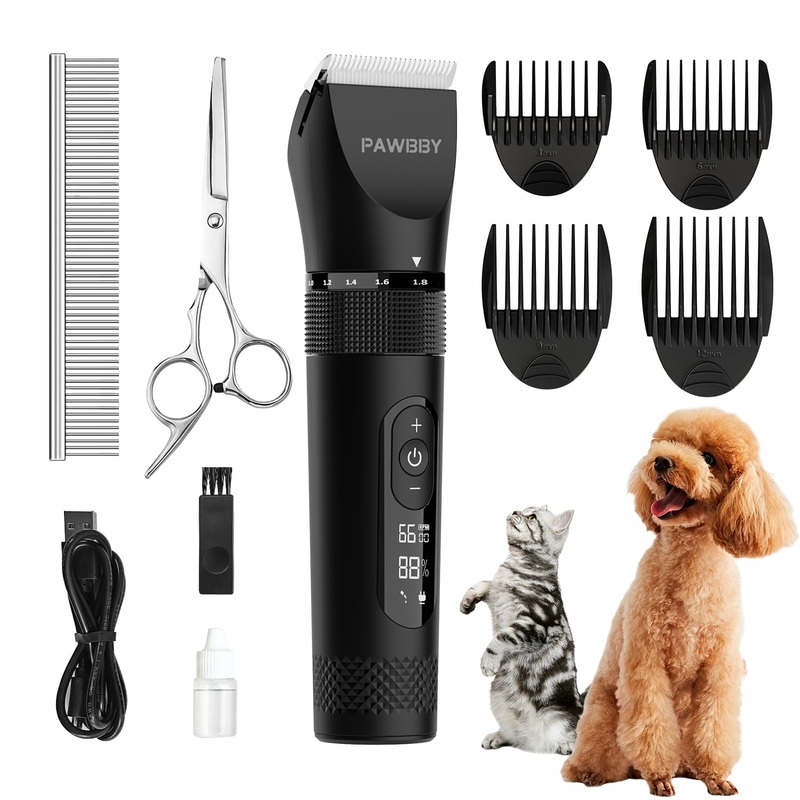 Dog Clippers for Grooming, Dog Grooming Kit for Thick Coats, 5-Speed Low Noise Dog Hair Trimmer Cordless Pet Shaver Clippers for Small & Large Dogs Cats