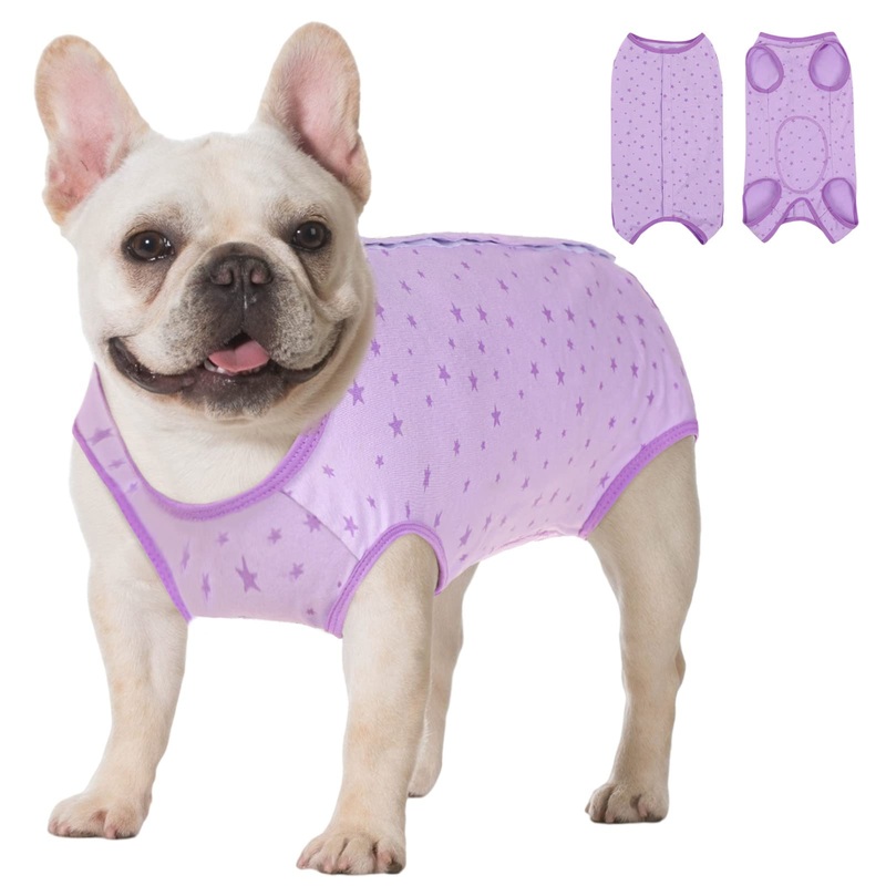 KOESON Recovery Suit for Female Dogs, Dog Recovery Suit After Spay Abdominal Wounds Protector, Bandages Cone E-Collar Alternative Surgical Onesie Anti Licking Purple Stars XL