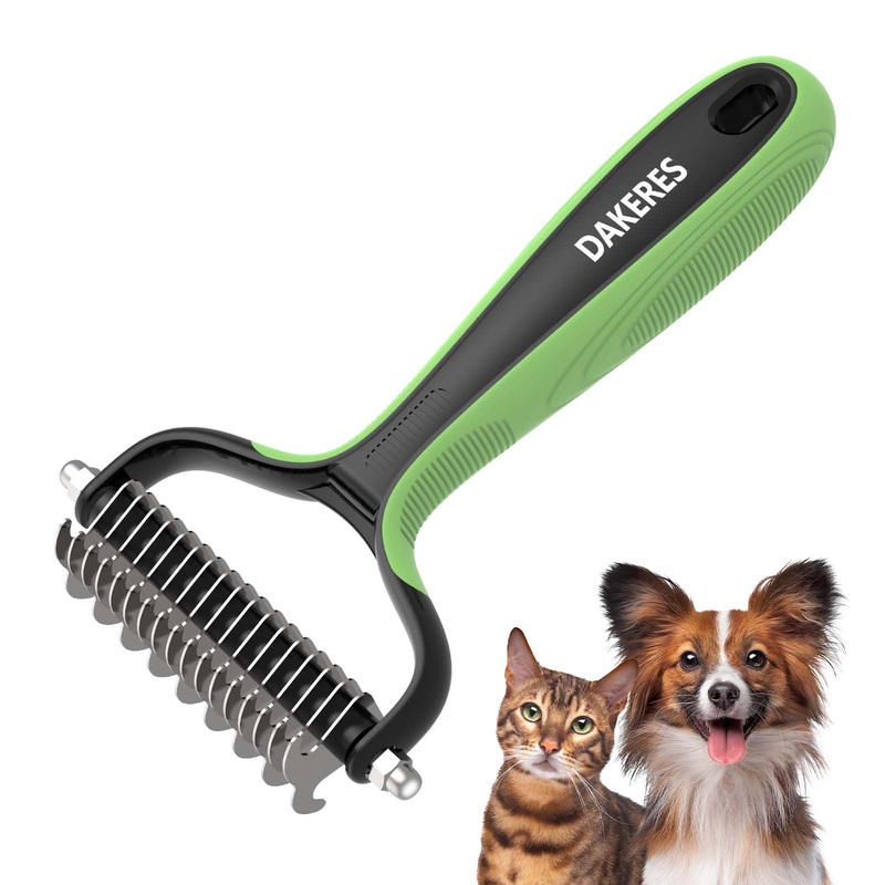 Pet Grooming Supplies – 2-in-1 Undercoat Rake and Dematting Tool for Dogs and Cats, Deshedding Brush for Long-Haired Pets, Furminator, Green