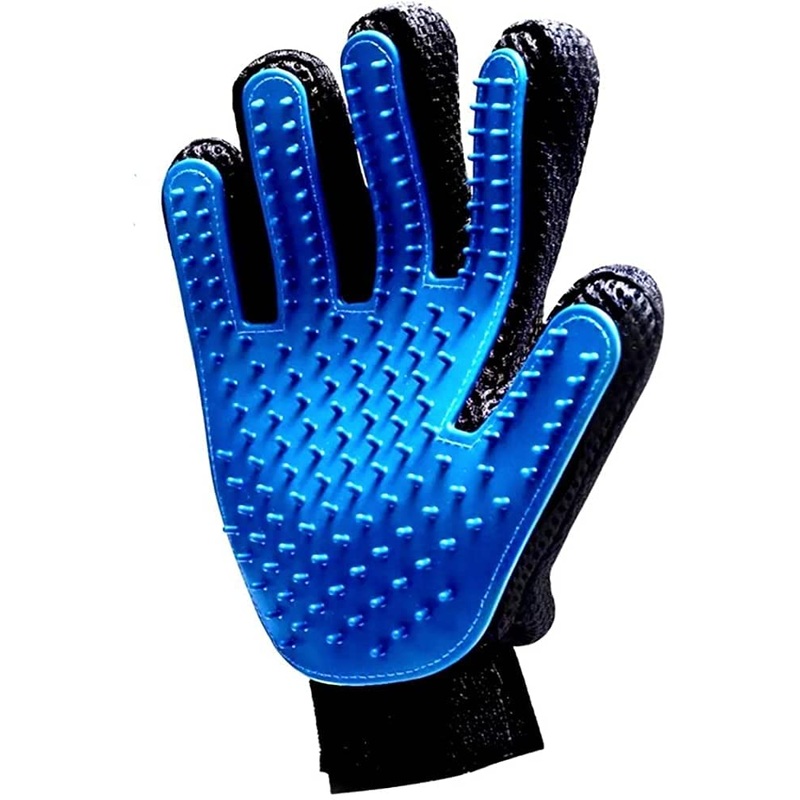 Pet Hair Remover Glove – Gentle Pet Grooming Glove Brush – Deshedding Glove – Massage Mitt with Enhanced Five Finger Design – Perfect for Dogs & Cats with Long & Short Fur – 1 Pack (Right-Hand), Blue