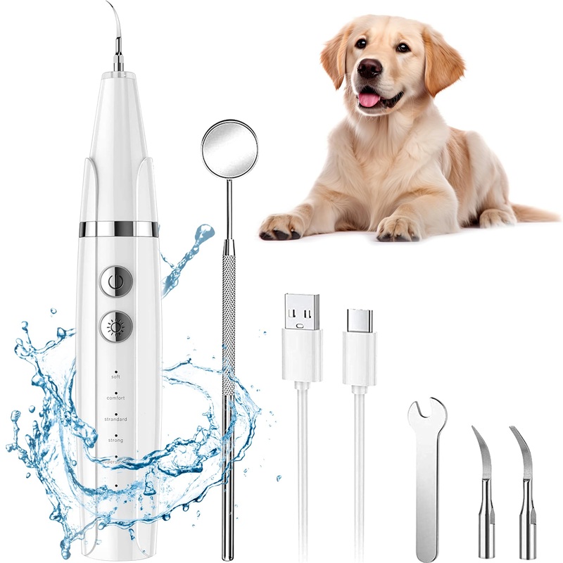 Plaque Remover for Teeth – Pet Ultrasonic Toothbrush Cleaner – Teeth Cleaning Kit for Tartar and Stains – Suitable for Dogs and Cats (White) White