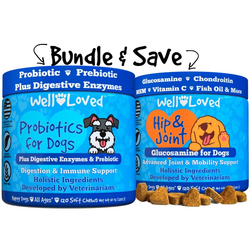 Probiotics for Dogs and Joint Supplement for Dogs, Well Loved Dog Chews, Made in USA, Vet Developed, Dog Probiotic Chews, Glucosamine for Dogs