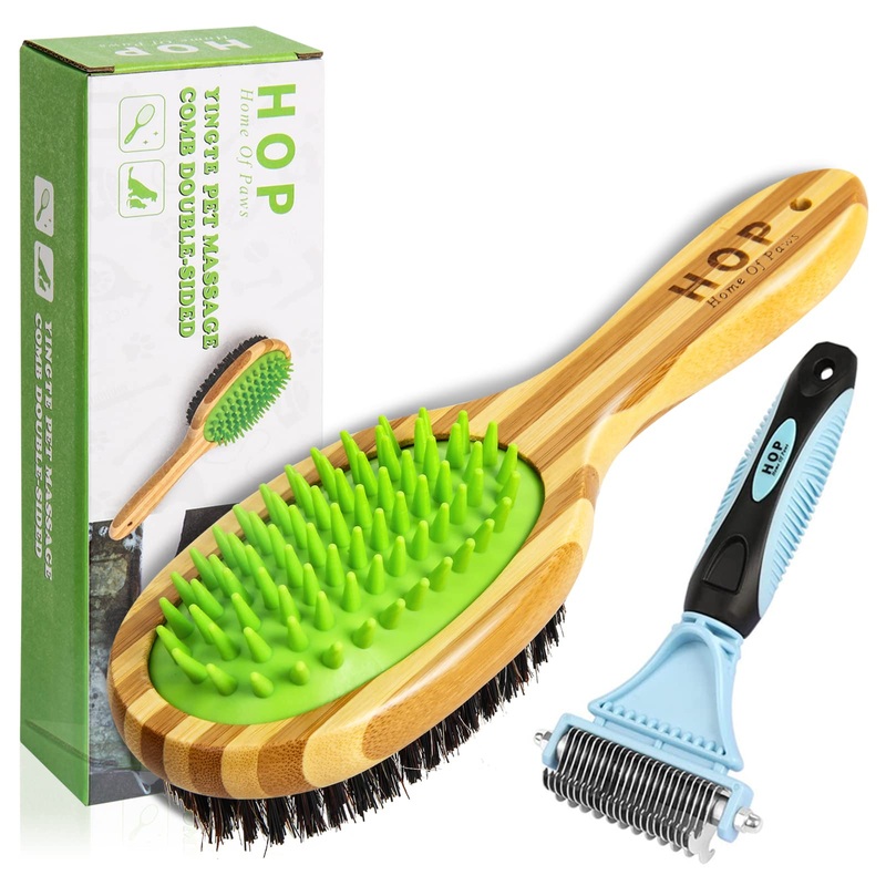 Short Coat Brush – Detangling and Shedding Remover, 2-Sided Grooming Undercoat Rake for Dogs and Cats